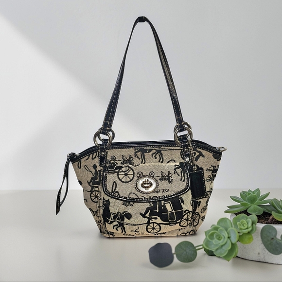 Coach Handbags - COACH Leah Horse & Carriage Print Turnlock Satchel Convertible Crossbody Bag